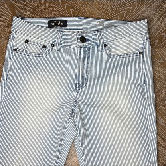J. CREW Light Blue/ White Pinstripe Toothpick Ankle Zipper Jeans 27 - Picture 8 of 8